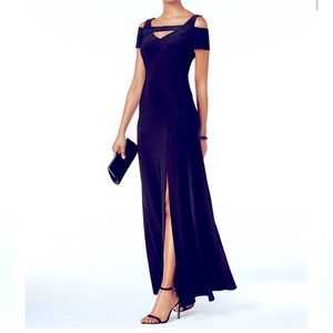 Nightway navy blue long gown with slit